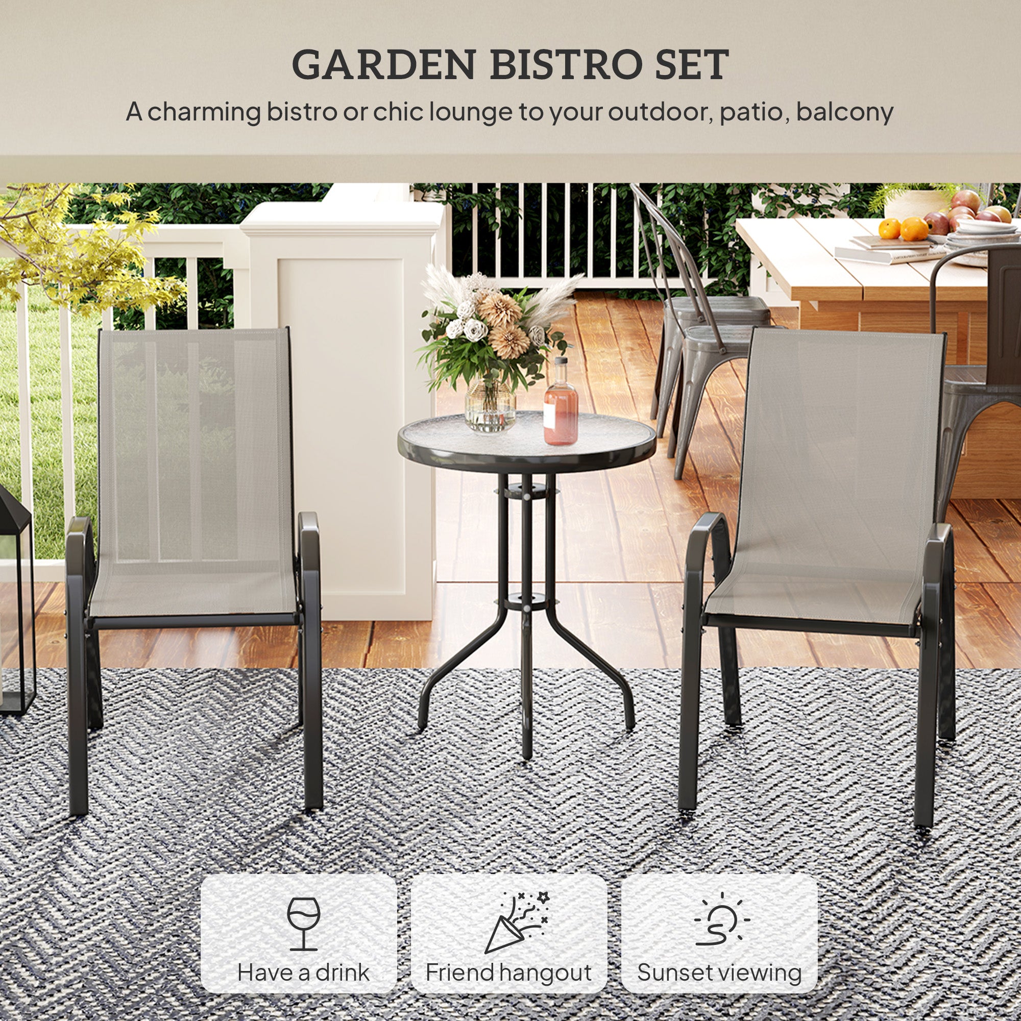 Outsunny Three-Piece Outdoor Garden Set - Light Grey