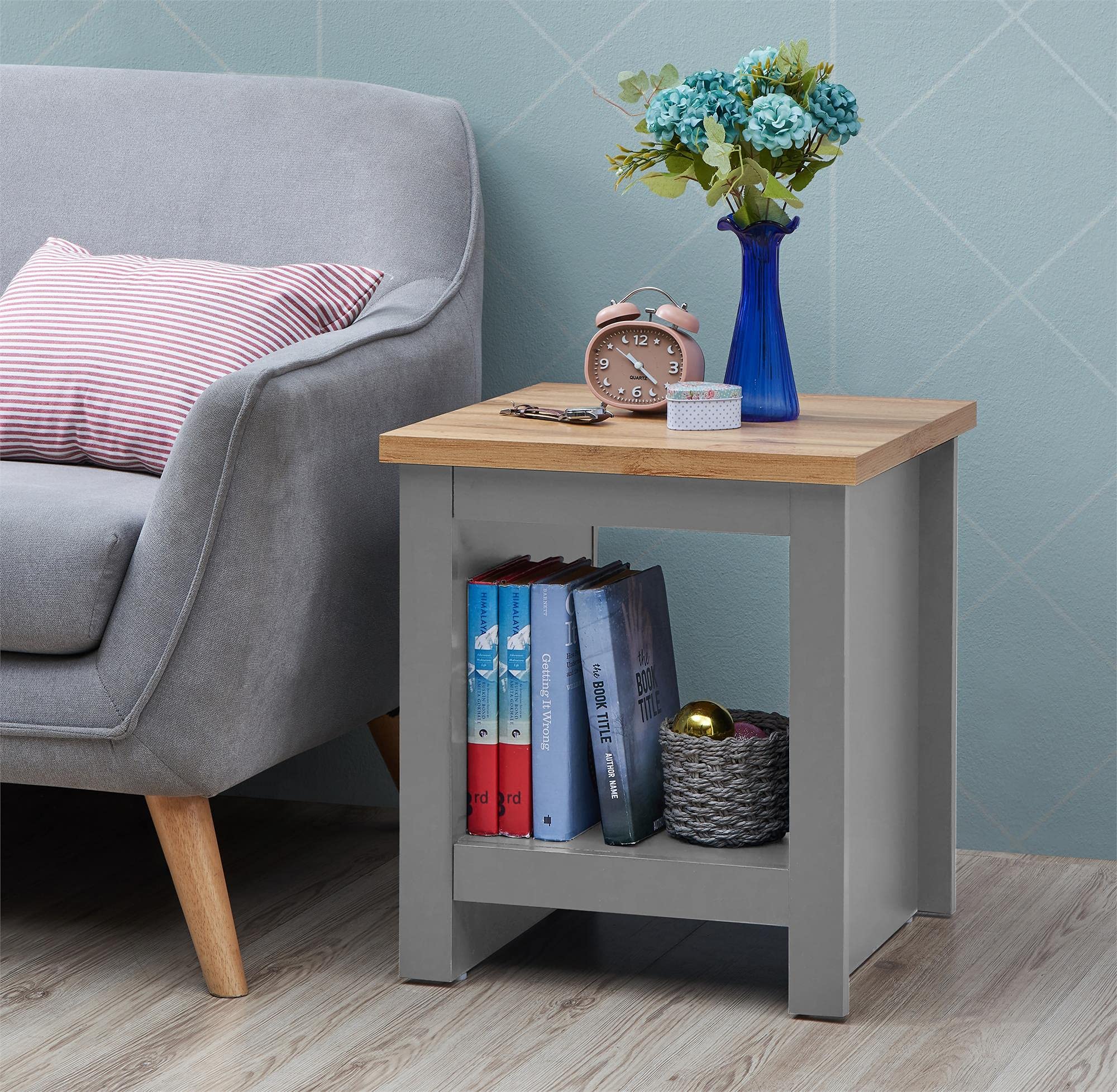 Lisbon Bedside Lamp Table with 1 Open Shelf Modern Bedroom Furniture Storage Cabinet Unit for Living Room, Hallway, Office, Grey