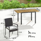 Outsunny 7 Piece Rattan Garden Furniture Set, 6 Seater Garden Table and 6 Stackable Chairs with Extendable Acacia Wood Tabletop