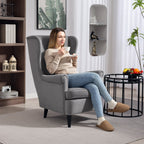 HOMCOM Modern Accent Chair with High Backrest and Pillow, Velvet-Feel Fabric Reading Chair with Solid Wood Legs, Grey