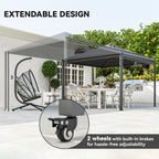 Outsunny 3 x 6m Garden Gazebo with Extendable Awning and Wheels, UPF30+ Metal Gazebo Canopy Shelter for BBQ, Dark Grey