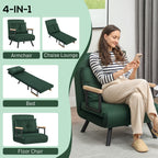 HOMCOM 4-in-1 Velvet-Feel Single Chair Bed, with Pillow - Green