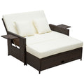 Outsunny Rattan Sun Lounger 2 Seater Day Bed with Cushions, Brown