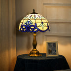 Tiffany Stained Glass Table Lamp, Handmade Antique Bedside Lamp for Bedroom, Living room, Home, Nightstand, Decorative Night Light, Blue