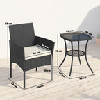 Outsunny 3 Piece Rattan Bistro Set, PE Wicker Garden Furniture Conversation Set with 2 Tier Glass-Top Table, Chairs, Cream White
