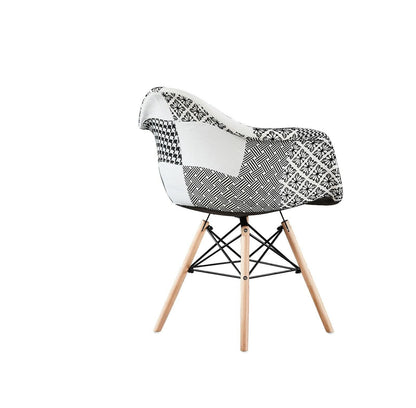 White Halo Dining Table & Set of 4 Black/White Patchwork Accent Chairs