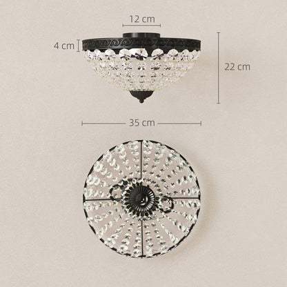 Crystal Chandelier Ceiling Light with 168 Octagonal Beads, Vintage 2-Light Flush Mount Ceiling Light for Living Room, Bedroom, Hallway, Dining Room, Black