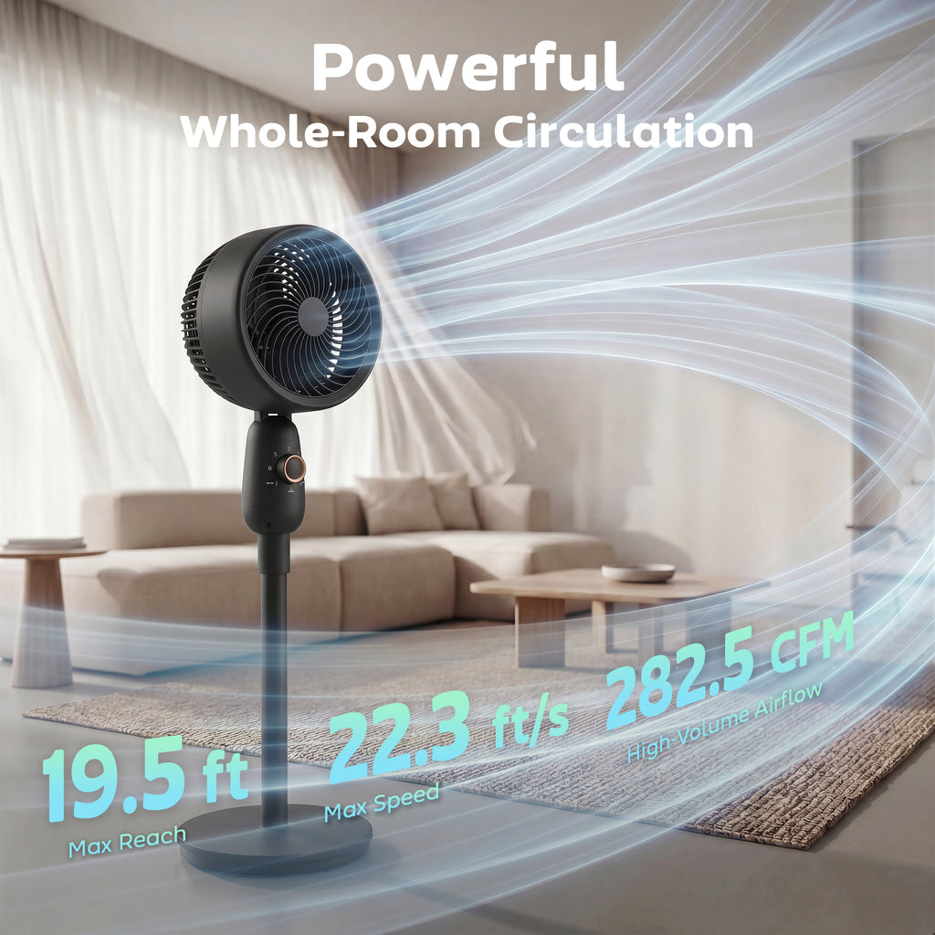 Pedestal Fan, Powerful Air Circulator, 36 Inch Floor Standing Fan with 3 Speed Settings, 70° Oscillating for Bedroom, Home and Office, Black