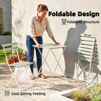 Outsunny Outdoor Bistro Set Folding Patio Furniture Set with 2 Chairs Table for 2 People White and Green