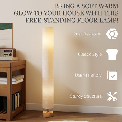 LED Floor Lamp for Living Room, 120cm Modern Standing Lamp with 3000K/4500K/6500K Colour Temperatures, Linen Shade and Wooden Base, Grey
