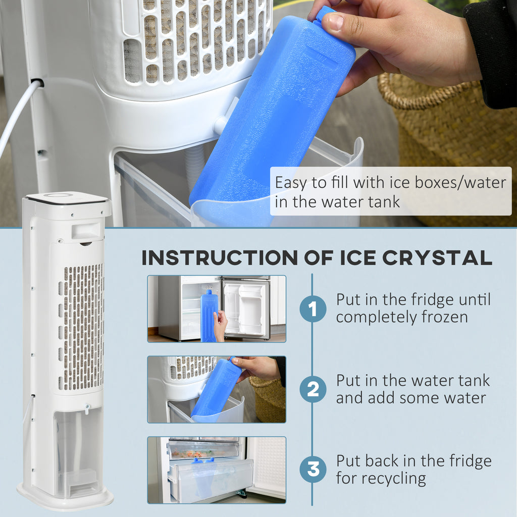 Evaporative Air Cooler, 5L Water Tank Oscillating Ice Cooling Fan with 3 Modes, 3 Speeds, Remote Control, Timer, and Oscillation, White