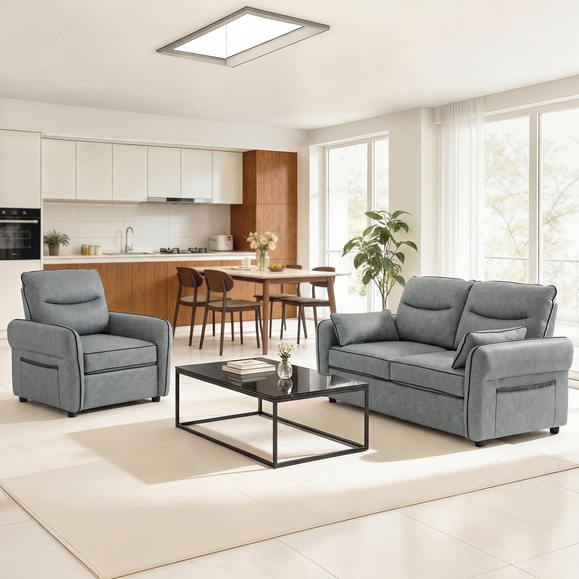HOMCOM 3 Seater Sofa, Faux Leather Couch - Grey