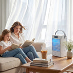Portable Air Conditioner, 4-in-1 Mini Air Cooler with 4 Wind Speed, 2 Cool Mist, RGB 7 LED Light, White