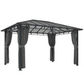 Outsunny 3 x 4 m Outdoor Hardtop Gazebo Canopy with PC Roof, Aluminium Permanent Pavilion Garden Gazebo with Curtains, Dark Grey