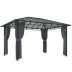 Outsunny 3 x 4 m Outdoor Hardtop Gazebo Canopy with PC Roof, Aluminium Permanent Pavilion Garden Gazebo with Curtains, Dark Grey