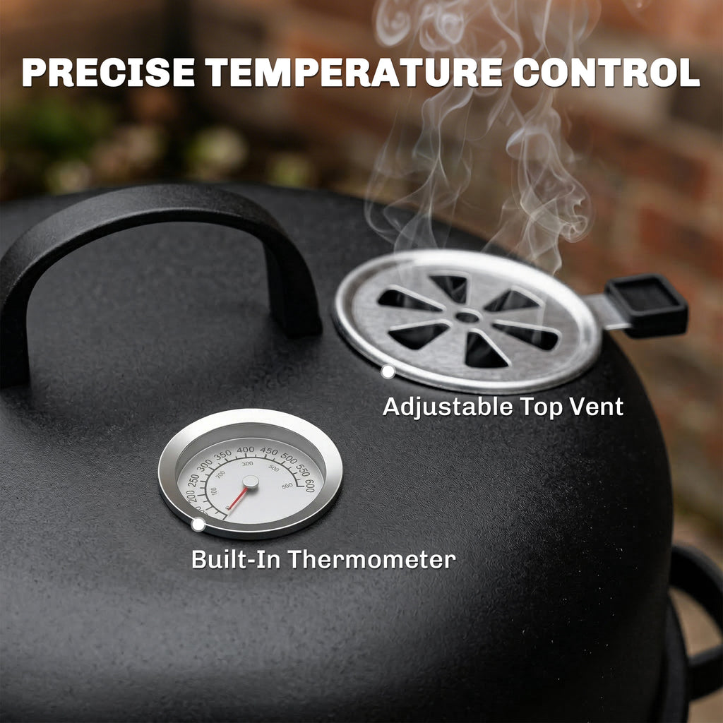 Outsunny 3-in-1 Vertical Charcoal Smoker with 2 Grill Grates, Built-in Thermometer, Adjustable Vent, 2 Doors