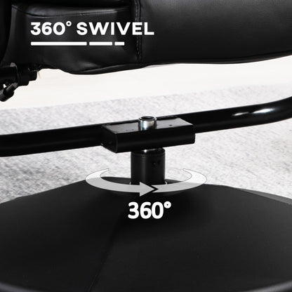 Swivel Recliner Chair with Footstool, PU Leather Recliner Armchair with Ottoman, Steel Base, Upholstered Reclining Chair for Living Room, Bedroom, Office, Black