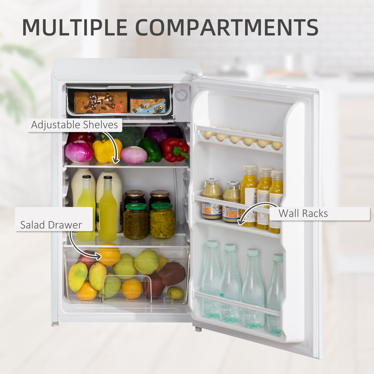 91L Small Fridge with Chiller Box Under Counter Fridge with Reversible Door, Good Housekeeping Institute Approved, White