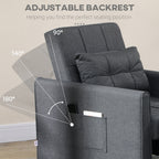 HOMCOM 3-In-1 Linen-Look Single Chair Bed with Adjustable Back & Eucalyptus Wood Sofa Frame - Grey