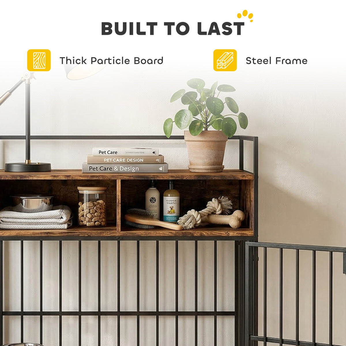 PawHut Dog Crate Furniture, Dog Cage with Rotatable Feeding Station and Storage Shelves, End Side Table Indoor Pet Kenne