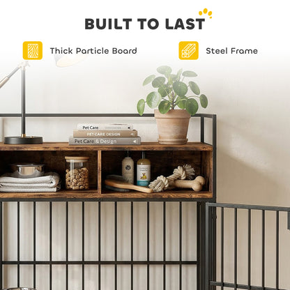PawHut Dog Crate Furniture, Dog Cage with Rotatable Feeding Station and Storage Shelves, End Side Table Indoor Pet Kenne