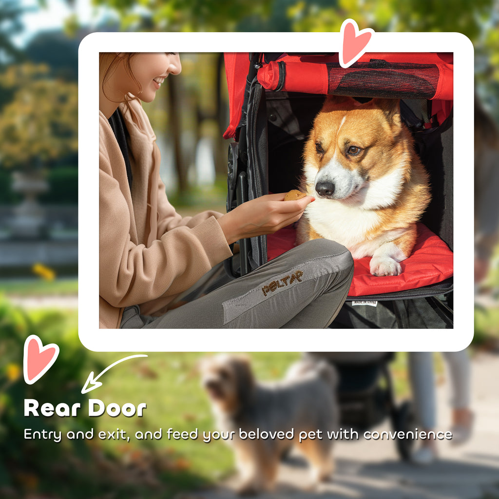 PawHut Dog Stroller Foldable Pet Pram, 3 Wheels Dog Pushchair with Brake, for Small Miniature Breeds, Cats, Red