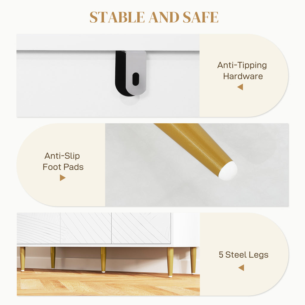HOMCOM Elegant Two-Cupboard Sideboard - White/Gold-Tone