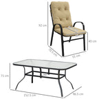 Outsunny Seven-Piece Garden Dining Set with Ripple Tempered Glass Tabletop and Full-size Cushions - Beige