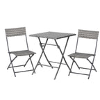 Outsunny 2-Seater Chair Bistro Set Garden Patio Table & Chair Black Rattan Furniture Grey