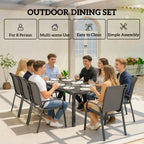 Outsunny 9 Pieces Garden Dining Set, Outdoor Table and Chairs Set for 8, Garden Furniture Set with Tempered Glass Top, Dark Grey