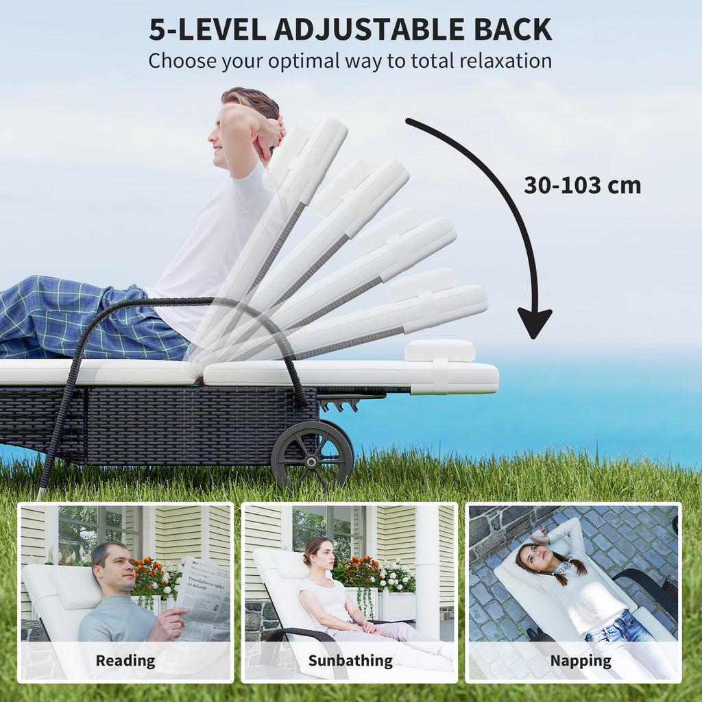 2 Seater Rattan Sun Lounger Set with Side Table Black