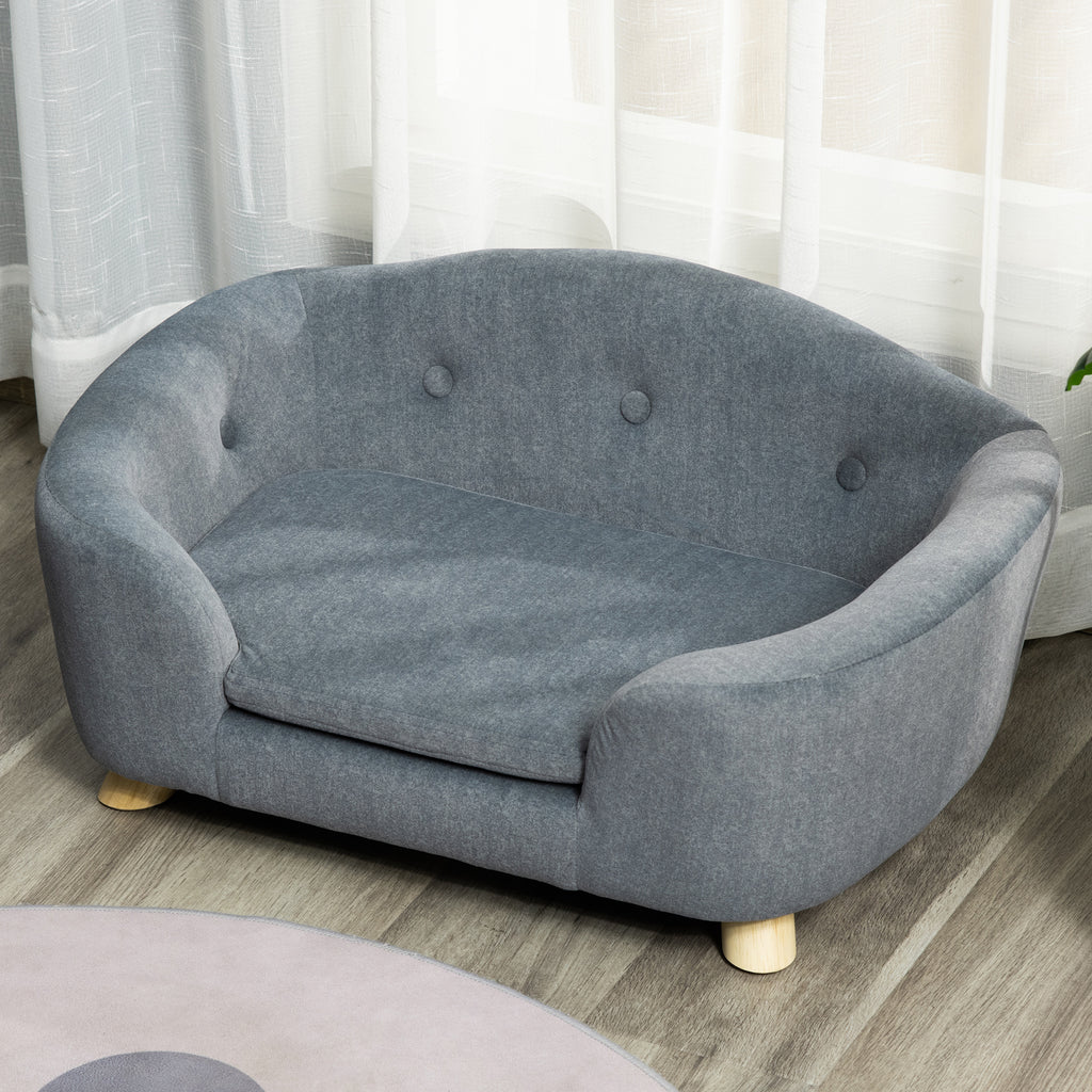 PawHut Dog Sofa Bed Pet Chair Couch with Water Resistant Fabric, Kitten Lounge with Soft Cushion, Wooden Frame for Mini Size Dogs - Grey