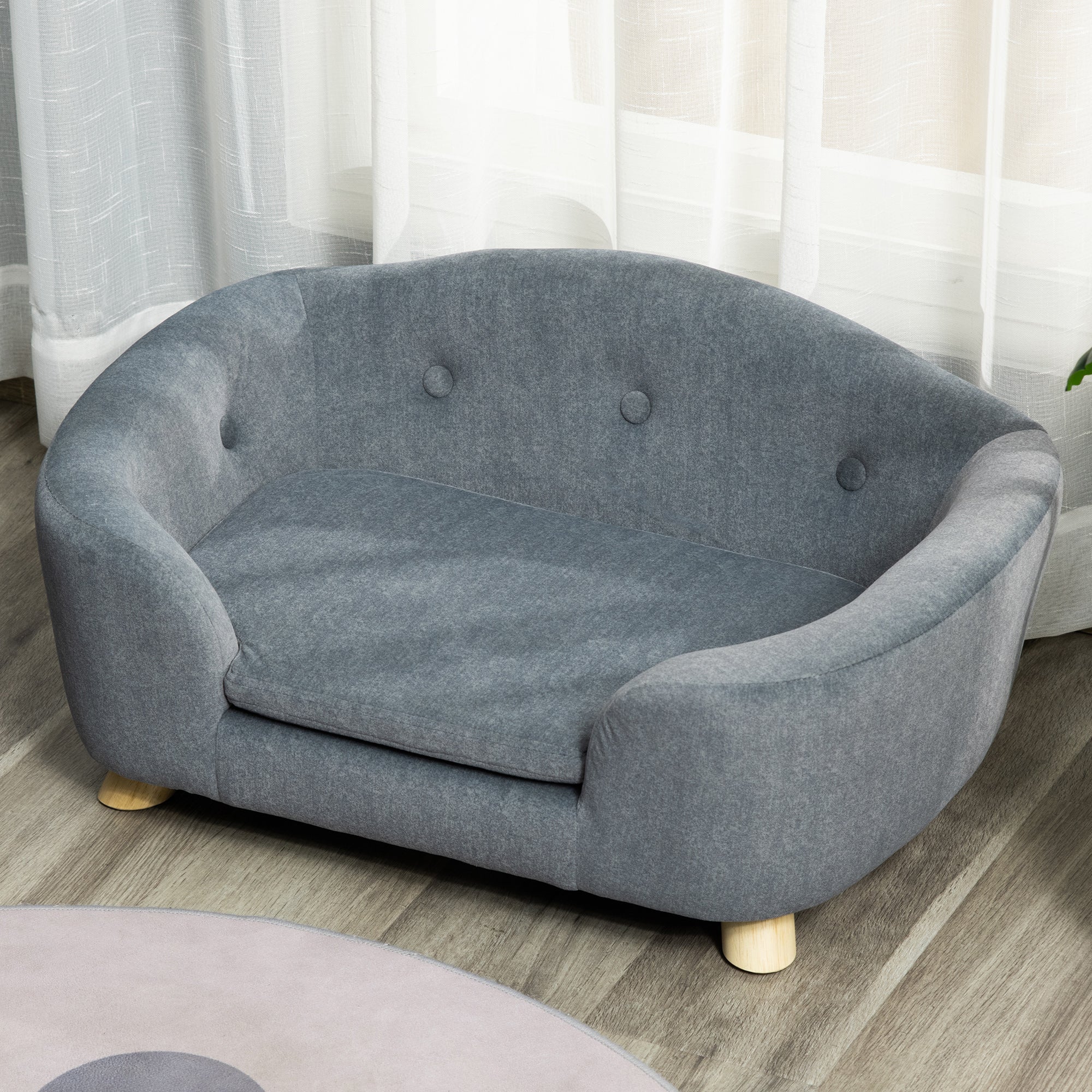 PawHut Dog Sofa Bed Pet Chair Couch with Water Resistant Fabric, Kitten Lounge with Soft Cushion, Wooden Frame for Mini Size Dogs - Grey
