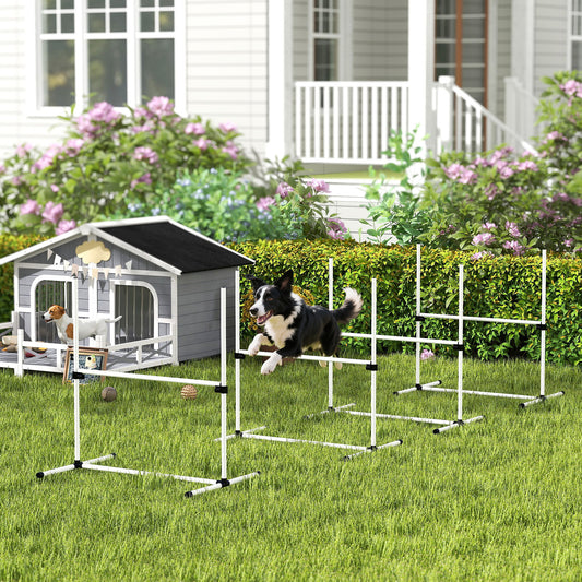 PawHut 4 Pieces Dog Agility Training Equipment, Adjustable Height Jumps Hurdle with Carrying Bag for Outdoor, White