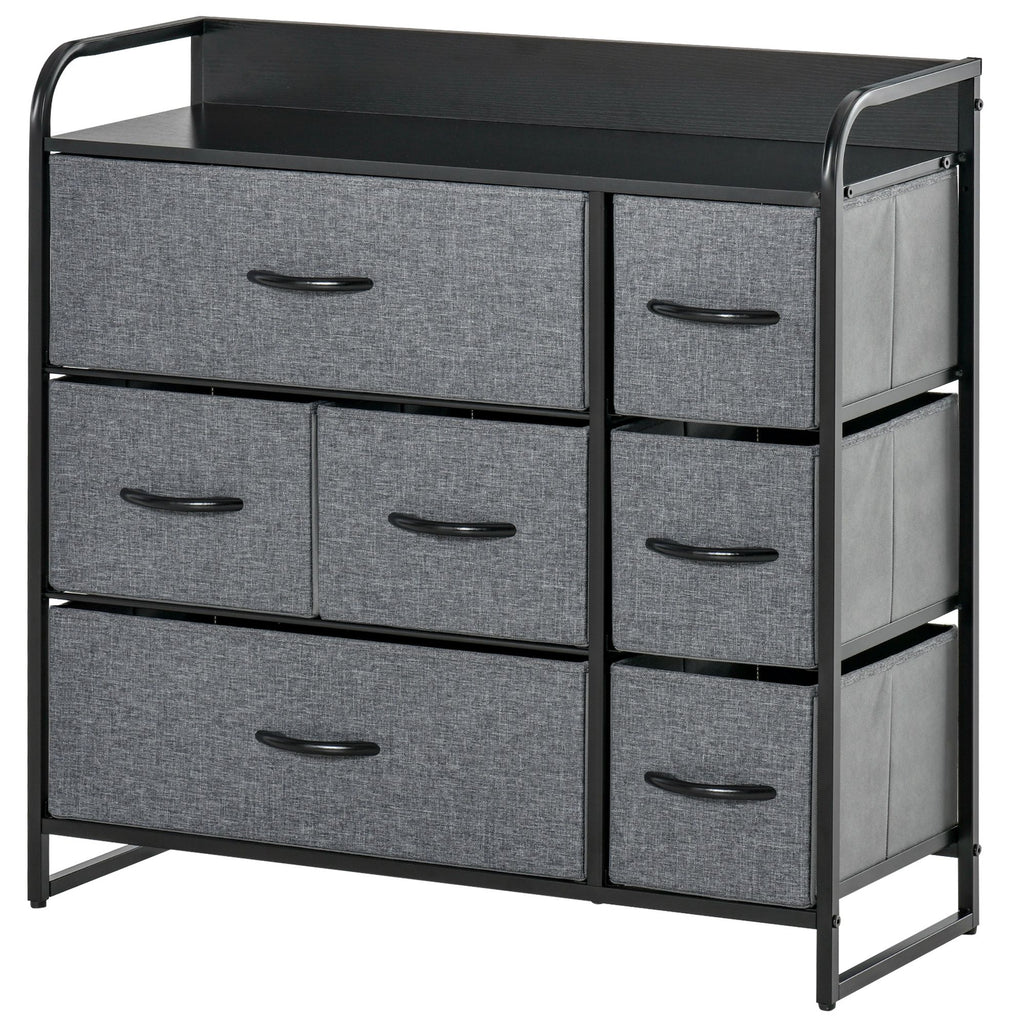HOMCOM Chest of Drawers with 7 Foldable Drawers, 3-Tier Fabric Bedroom Dresser, Clothes Storage Unit for Bedroom, Living Room, Grey