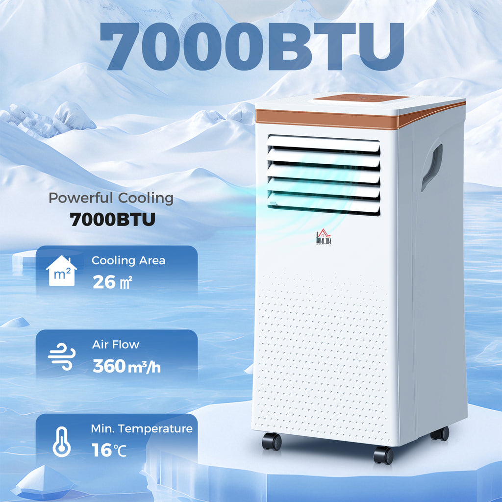 Portable Air Conditioner 7000 BTU, 4-in-1 Air Conditioning Unit with Cooling, Fan, 19.2L/Day Dehumidifier & Sleep Mode, LED Display, Remote Control, 24H Timer, Window Kit for Rooms up to 26?