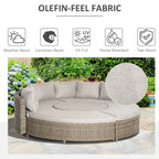 Outsunny 5 Pieces Outdoor PE Rattan Round Garden Daybed with Cushions, Aluminium Lounge Chair Conversation Sofa Set with Liftable Coffee Table and Protect Cover, Grey