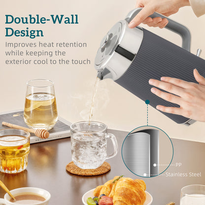 Electric Stainless Steel Kettle and Toaster Set, 3000W 1.7L UK Strix Thermostat Fast Boil Kettle w/ Limescale Filter, Cool Touch Body, 4 Slice Toaster with 7 Browning Levels, Crumb Tray, Grey