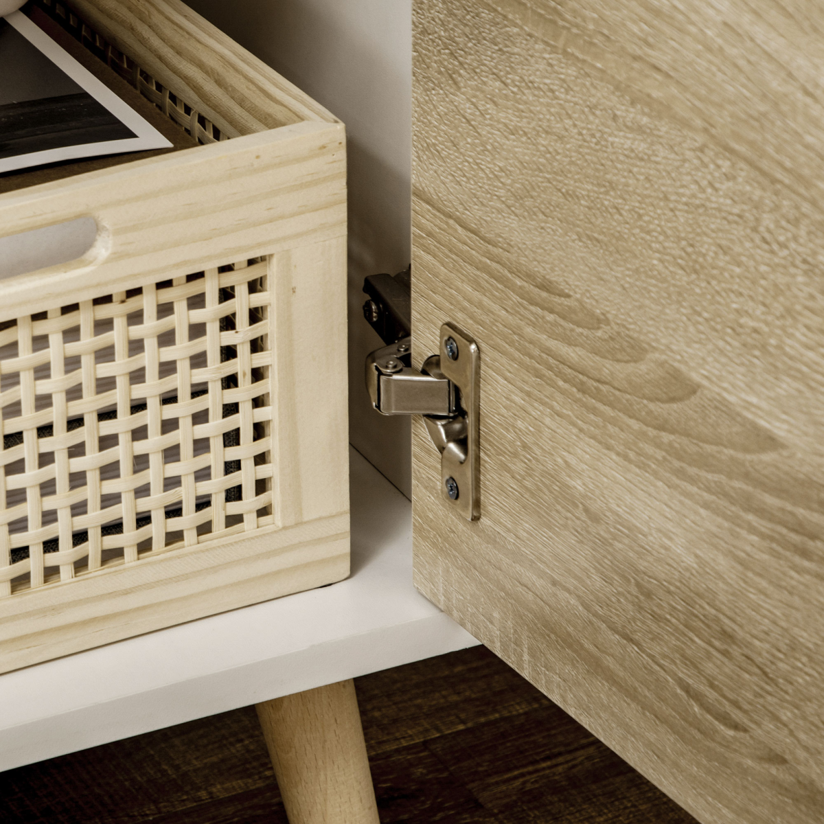 Modern TV Unit Cabinet Stand w/ Cabinets and Drawer for Living Room Natural