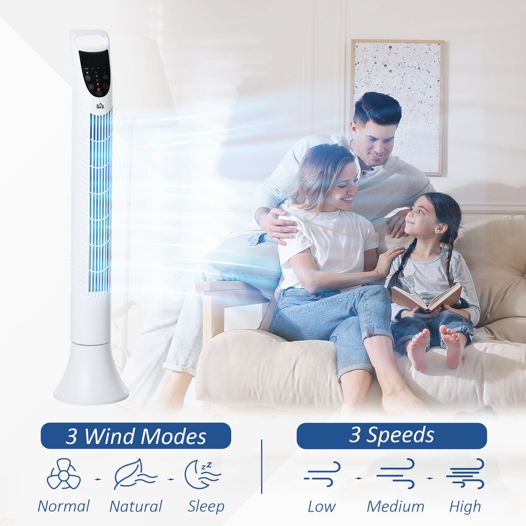 36" Freestanding Tower Fan, Pedestal Fan with 3 Speed 3 Mode, 7.5h Timer, 70 Degree Oscillation, LCD Panel, 5M Remote Controller, White