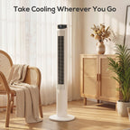 Tower Fan with WiFi Control Standing Floor Fan with Remote Control 116 cm White