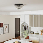 Crystal Chandelier Ceiling Light with 168 Octagonal Beads, Vintage 2-Light Flush Mount Ceiling Light for Living Room, Bedroom, Hallway, Dining Room, Black