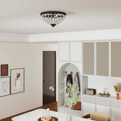 Crystal Chandelier Ceiling Light with 168 Octagonal Beads, Vintage 2-Light Flush Mount Ceiling Light for Living Room, Bedroom, Hallway, Dining Room, Black
