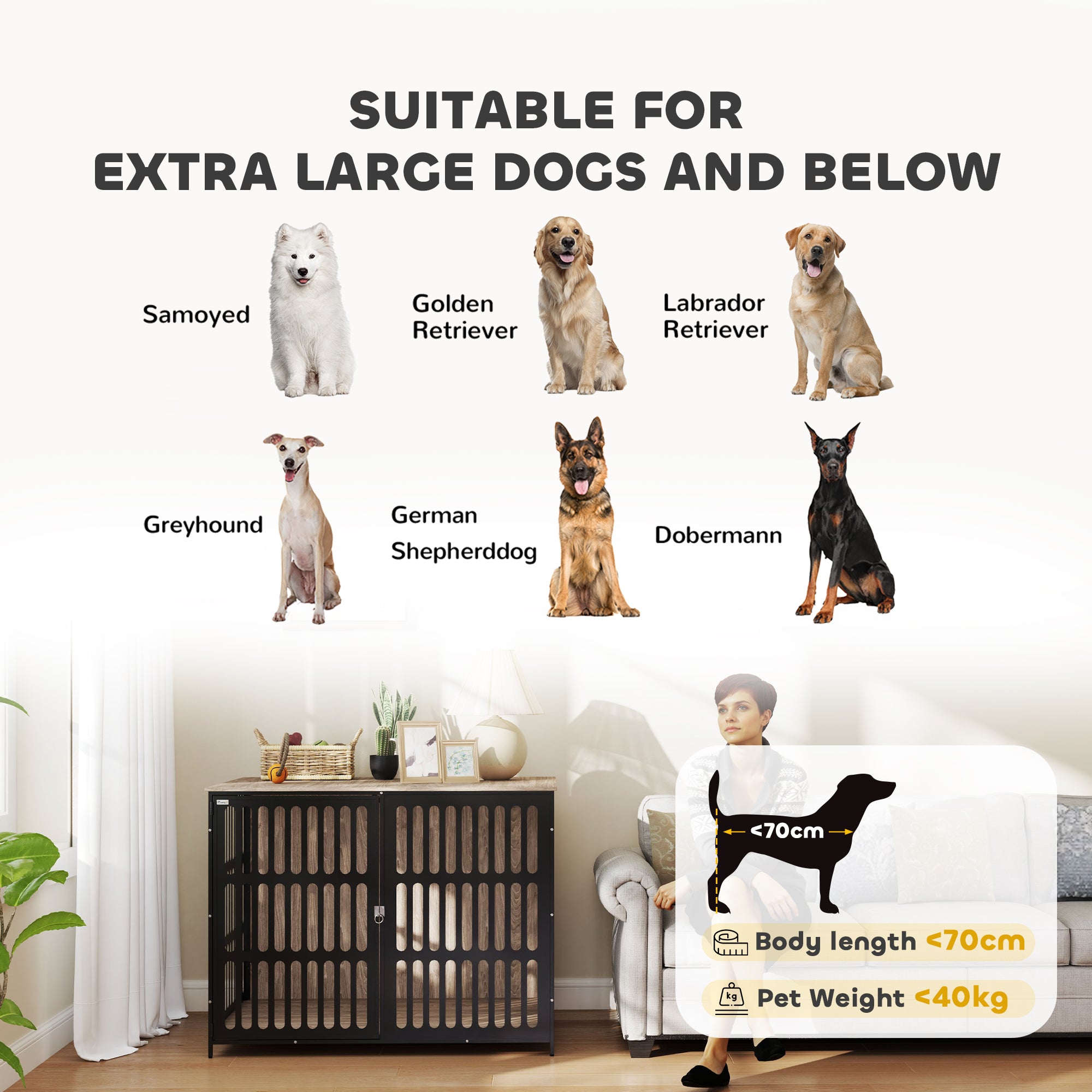 PawHut Dog Crate Furniture with Anti-Chew Resistant Mesh, Anti-Escape Single Door, for Extra Large Dogs, 118 x 80 x 92 cm