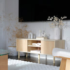 Sliding Door TV Cabinet Stand - Oak Wood-Effect