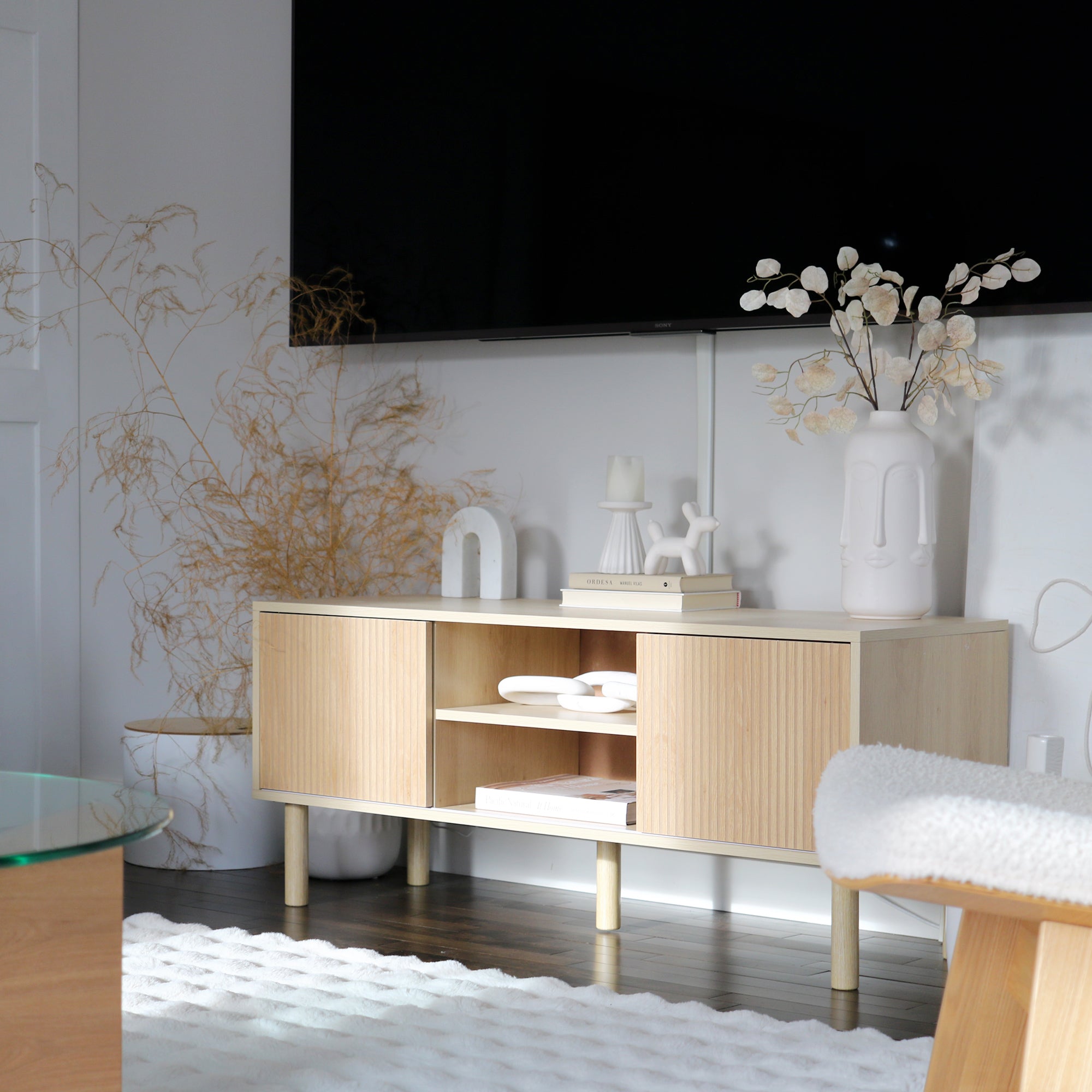 Sliding Door TV Cabinet Stand - Oak Wood-Effect