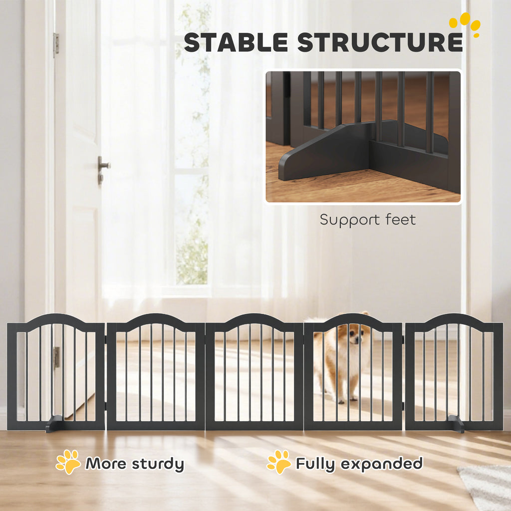 PawHut Wooden Foldable Dog Gate Panel Pet Fence Freestanding Safety Barrier for the House, Doorway, Stairs (Black)