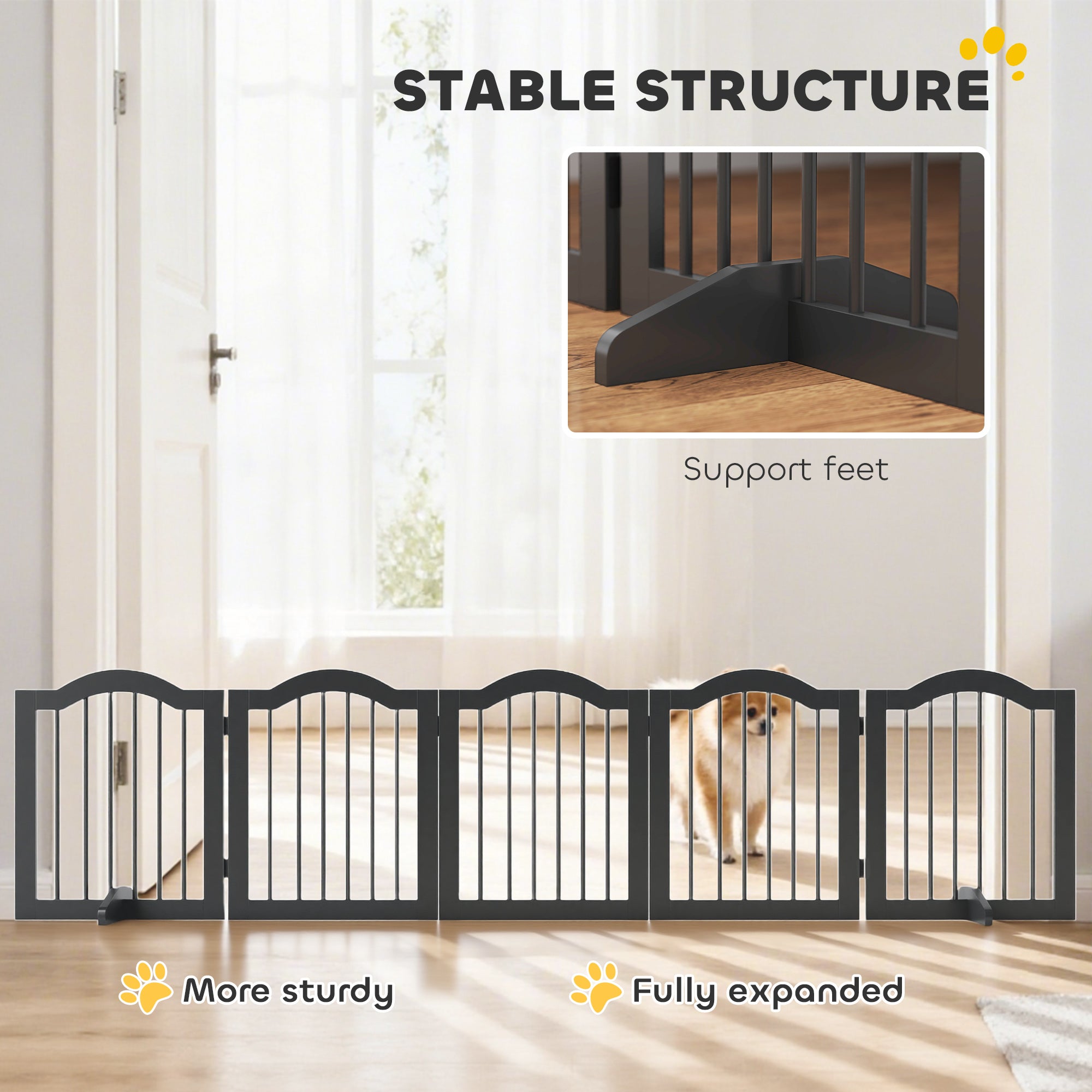 PawHut Wooden Foldable Dog Gate Panel Pet Fence Freestanding Safety Barrier for the House, Doorway, Stairs (Black)