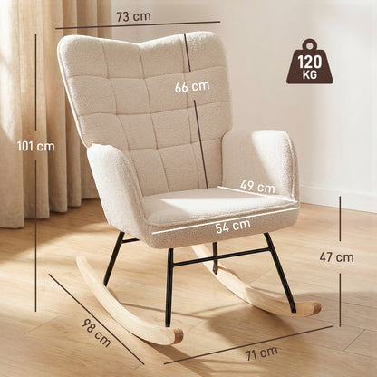 Berber Fleece Nursery Glider Rocker, Wingback Rocking Chair for Living Room, Beige