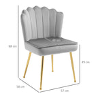 HOMCOM Shell Dining Chairs Set of 2, Upholstered Kitchen Chairs with Gold Metal Legs and Backrest, Velvet Fabric Lounge Leisure Chairs for Living Room, Reception Room, Grey